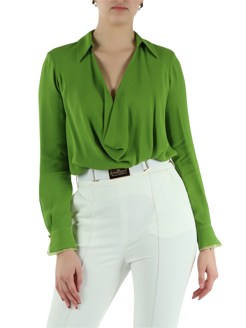 VERDE | Blusa a body in georgette di viscosa