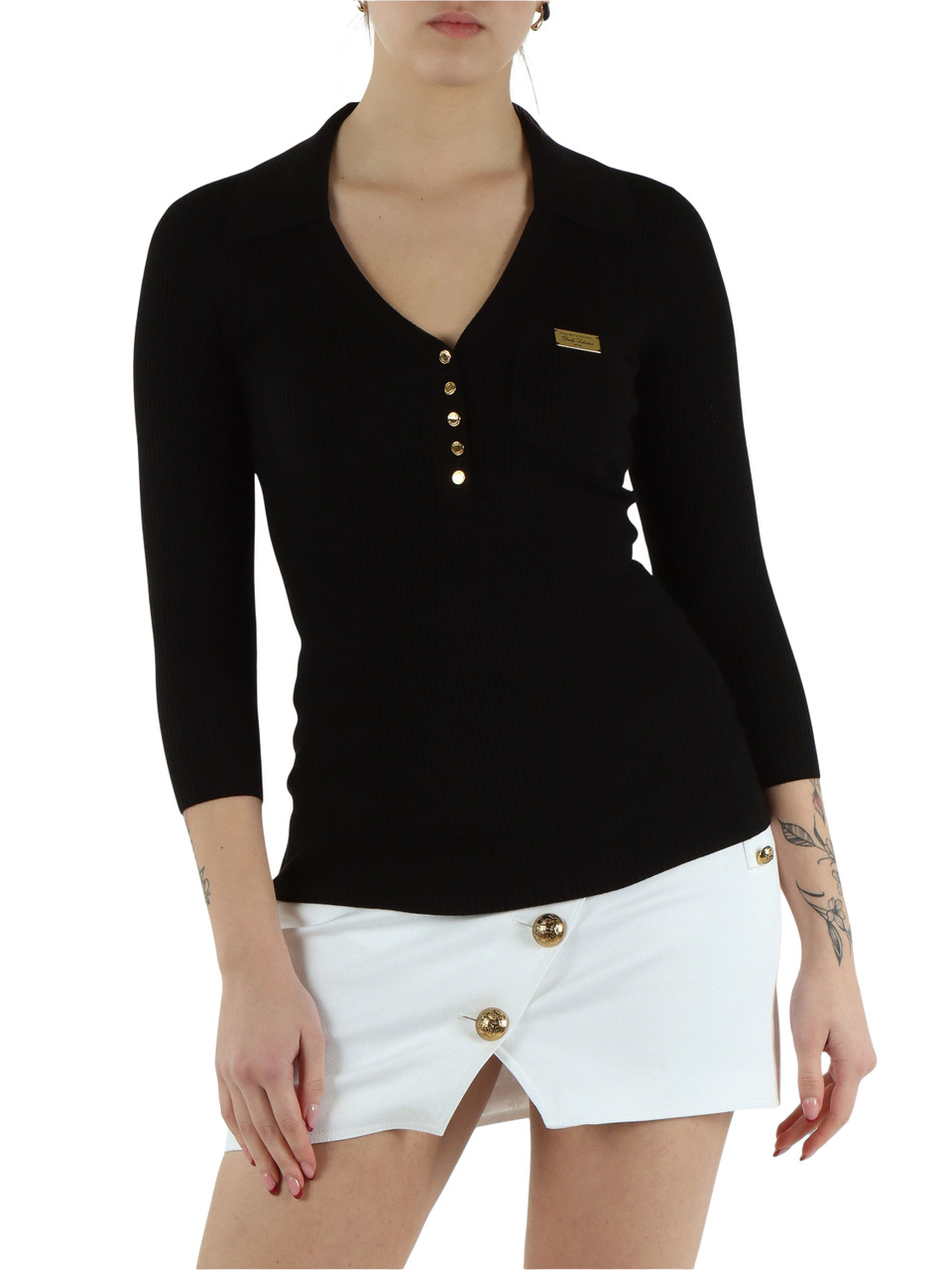 NERO | Maglia in misto lyocell e seta con placca logo