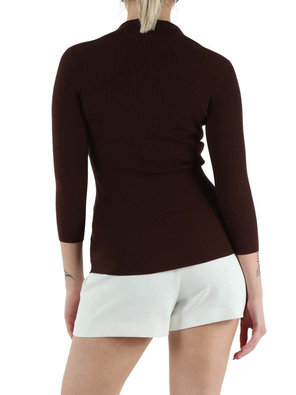 MARRONE | Maglia in misto lyocell e seta con placca logo