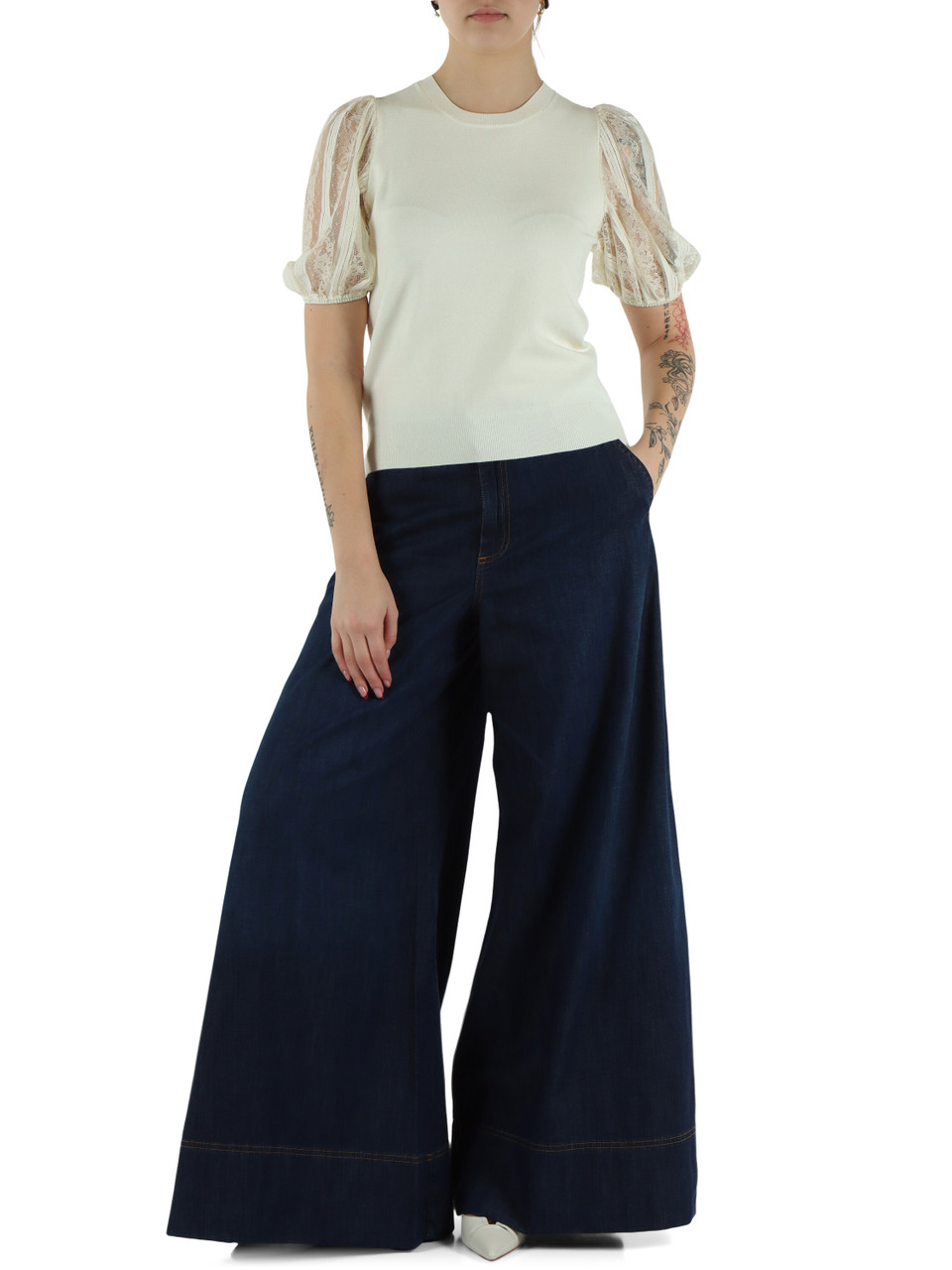 PANNA | Maglia in misto viscosa con maniche in pizzo