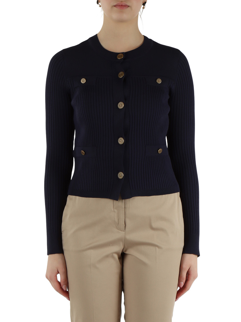 BLU SCURO | Cardigan in misto viscosa con bottoni logo