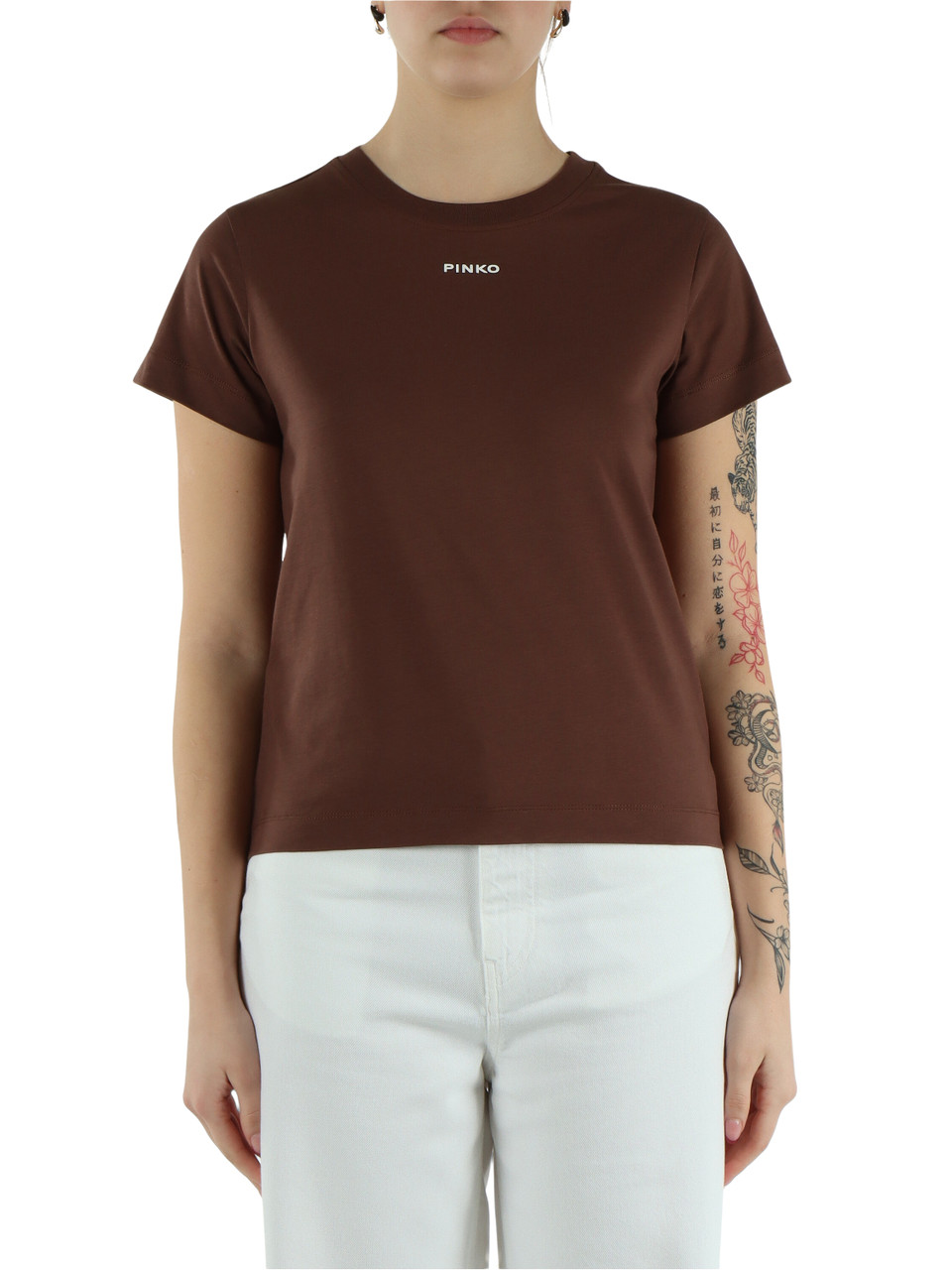 MARRONE | T-shirt in cotone BASICO con scritta logo