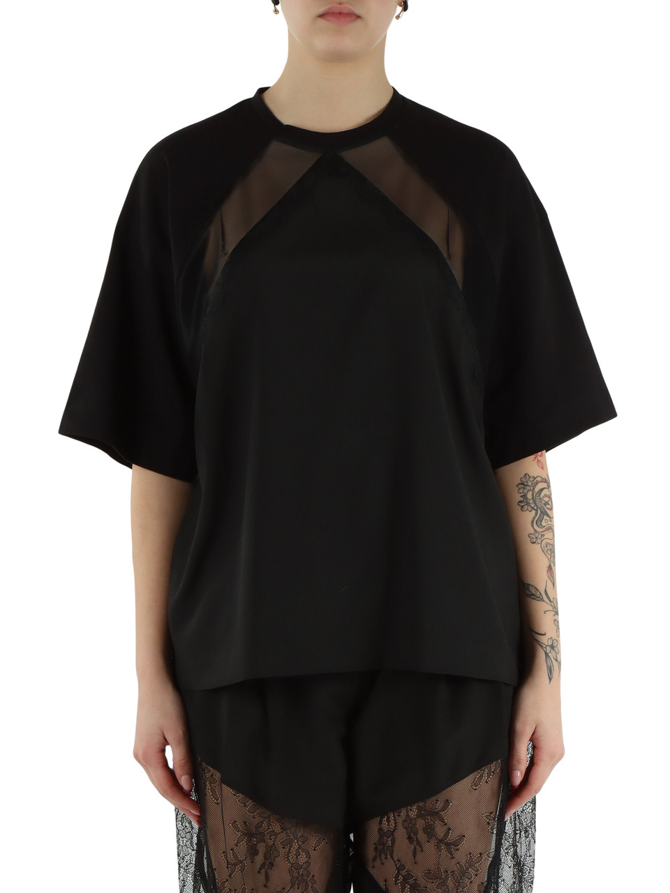 NERO | T-shirt STEPHANIE con inserti a contrasto