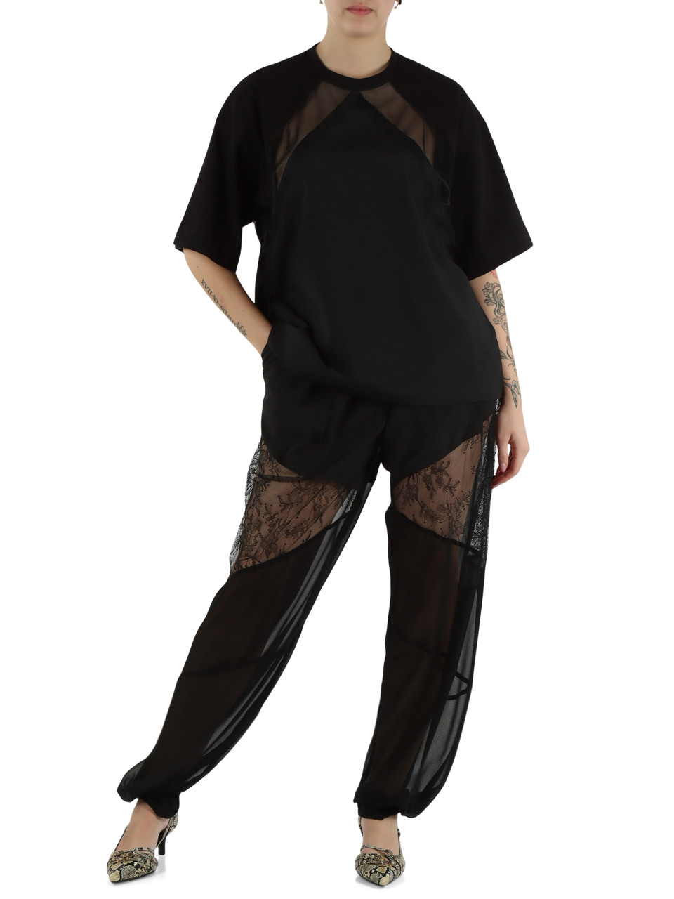 NERO | T-shirt STEPHANIE con inserti a contrasto