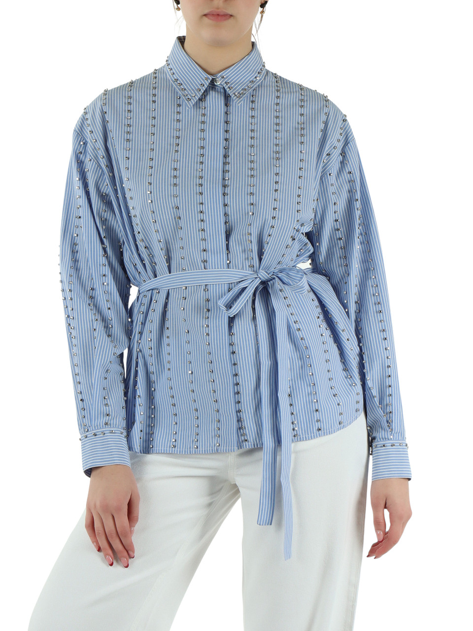 AZZURRO | Camicia in cotone CARLEY con borchie e strass