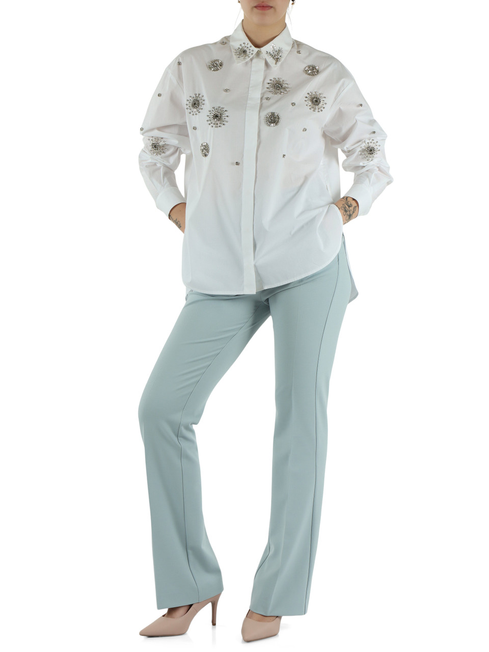 BIANCO | Camicia in cotone CARLEY con strass