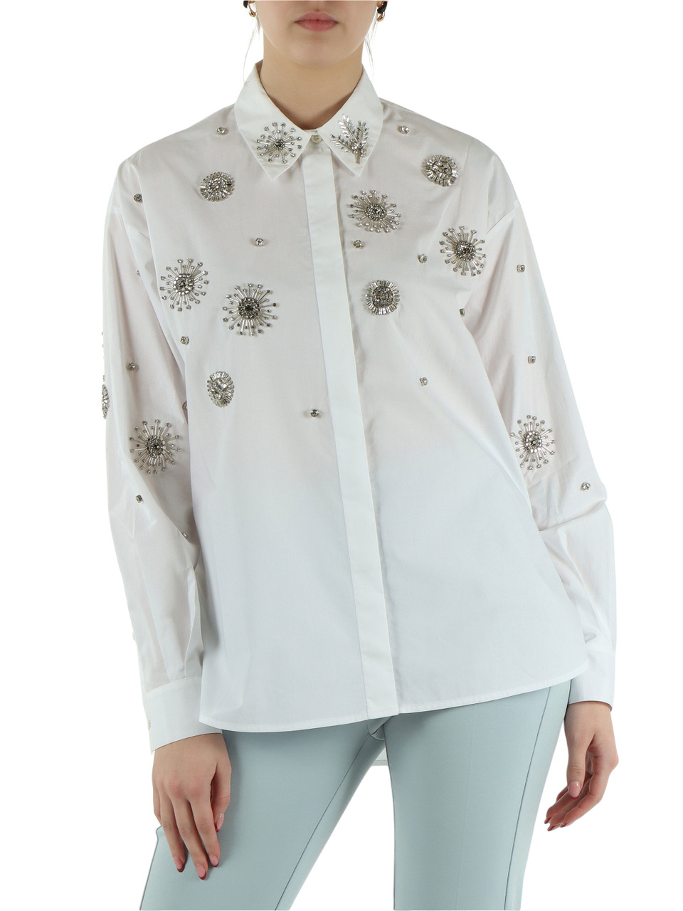 BIANCO | Camicia in cotone CARLEY con strass