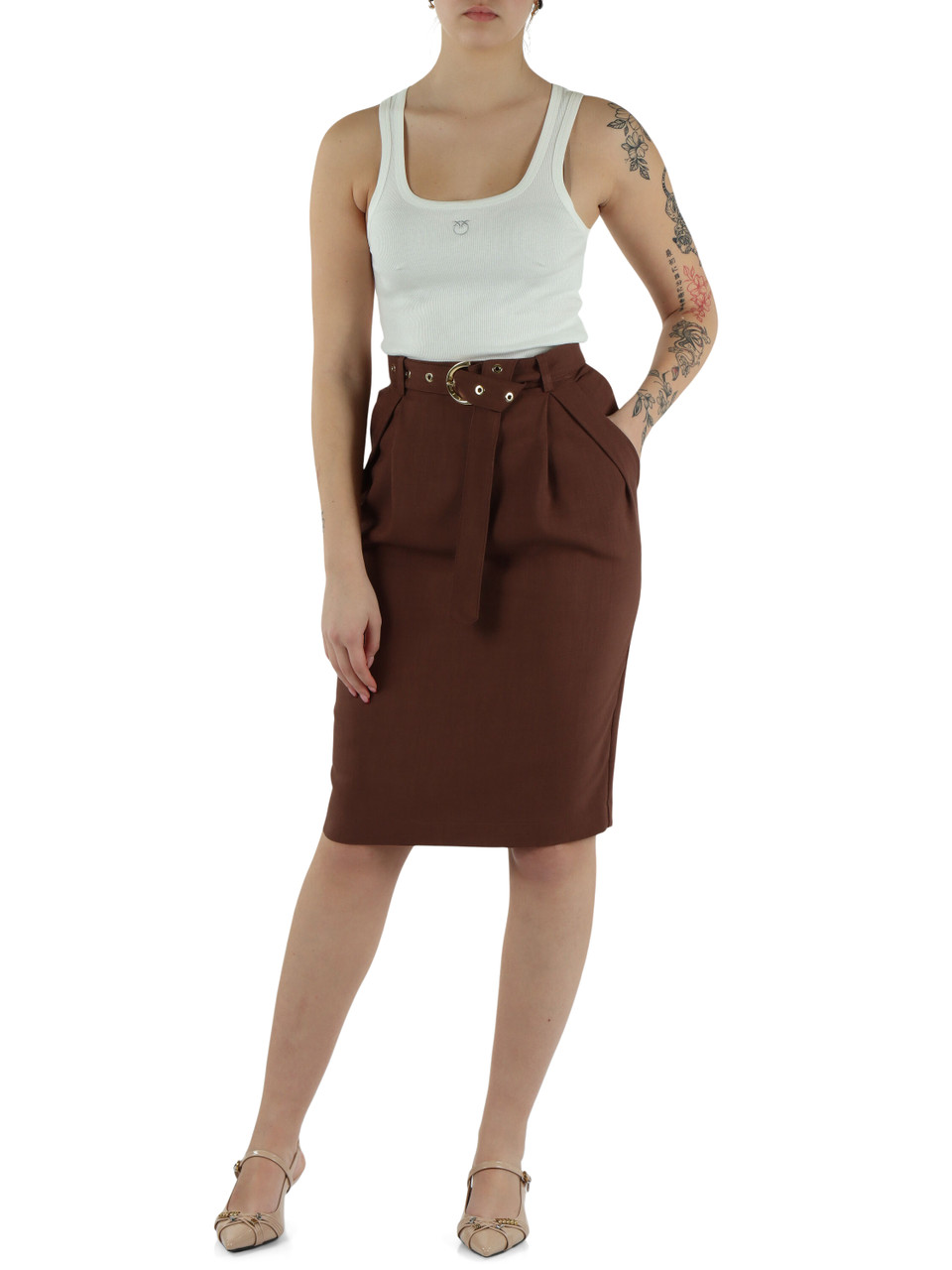 MARRONE | Gonna in misto viscosa EDWENA