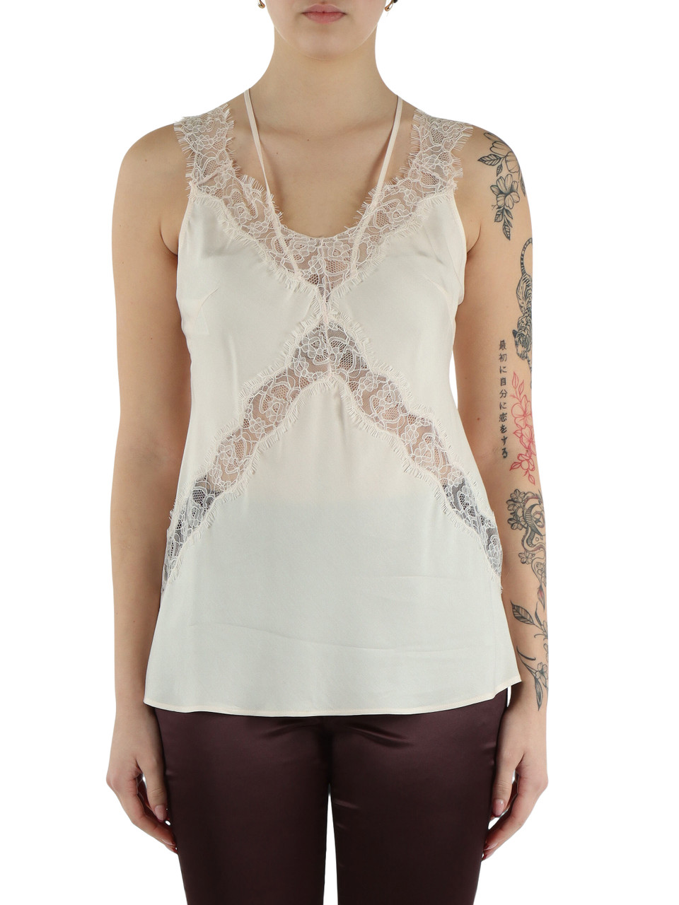 Hellrosa | Viscose-Top LYDIA mit Spitzeneinsätzen