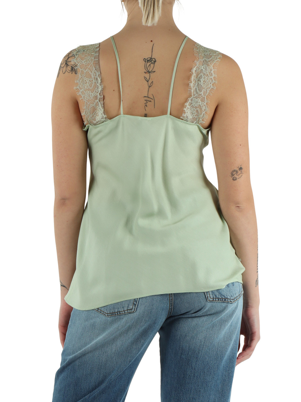 GRÜN | Viscose-Top LYDIA mit Spitzeneinsätzen