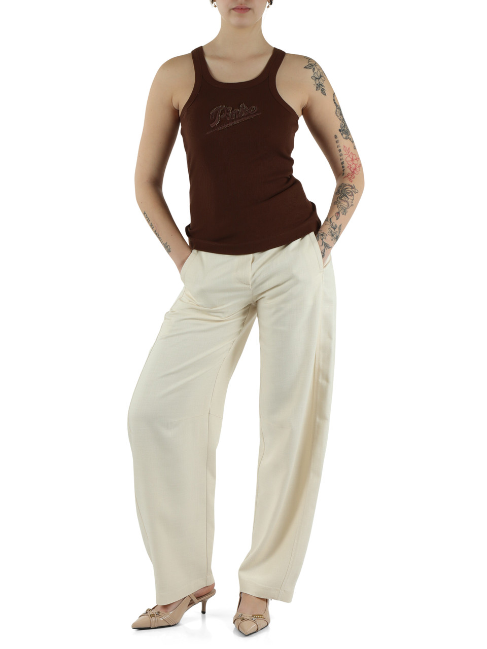 MARRONE | Canotta a costine CAIPIROSKA con ricamo logo