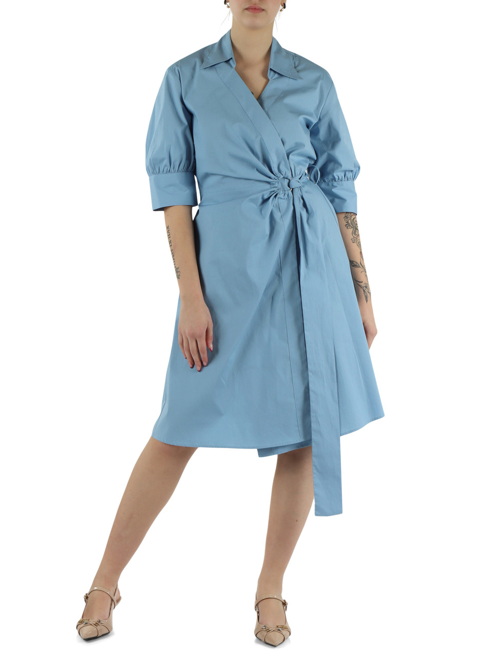 AZZURRO | Abito in popeline a portafoglio ALINE