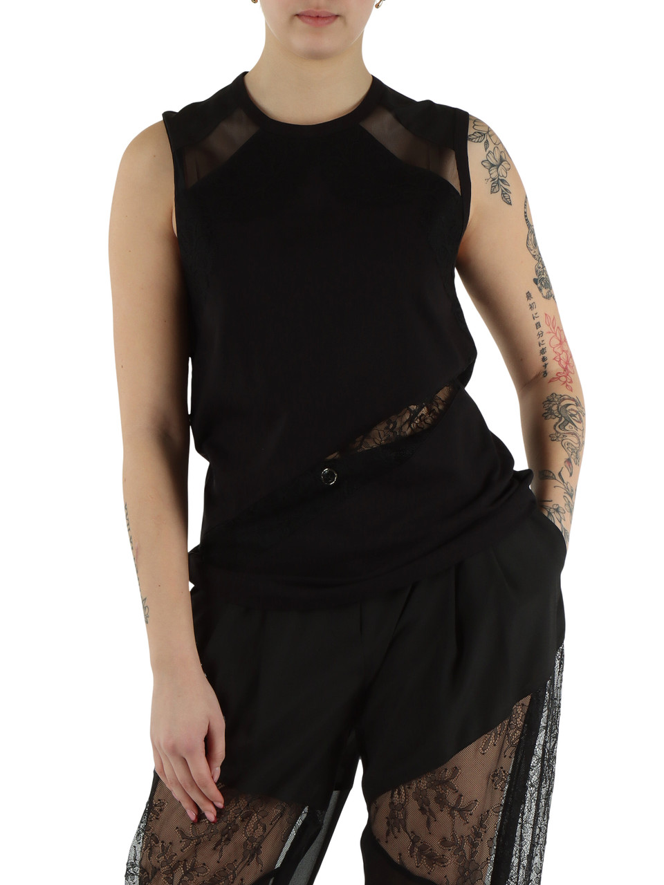 NERO | Top MOLLY con inserti in tulle e pizzo