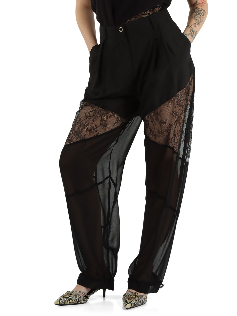 NERO | Pantalone NACY con inserti in pizzo