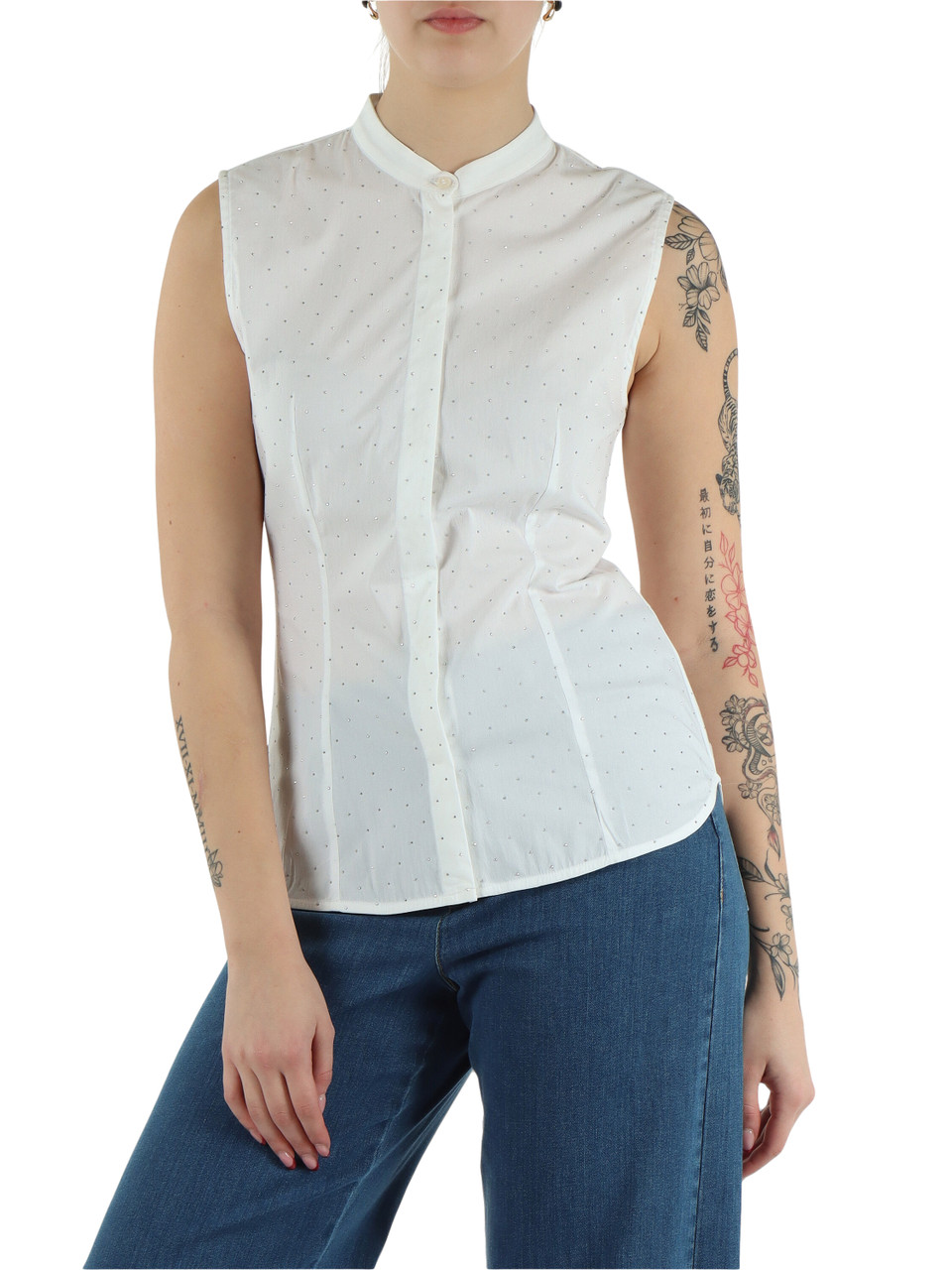 BIANCO | Camicia smanicata con strass GIULIVA1