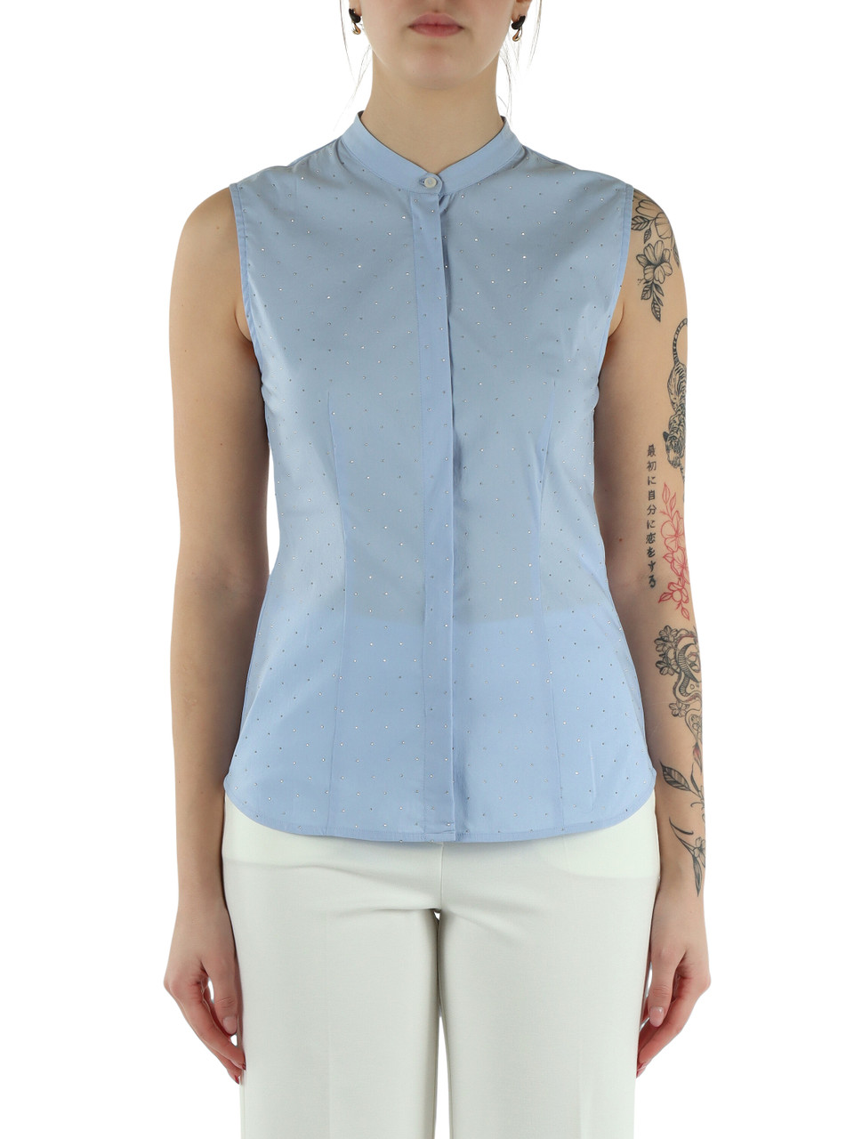 AZZURRO | Camicia smanicata con strass GIULIVA1