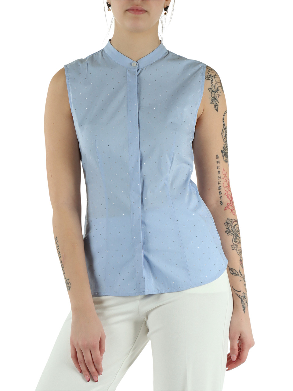 AZZURRO | Camicia smanicata con strass GIULIVA1