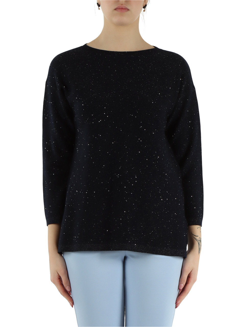 BLU SCURO | Maglia lurex SABBIA con micro paillettes