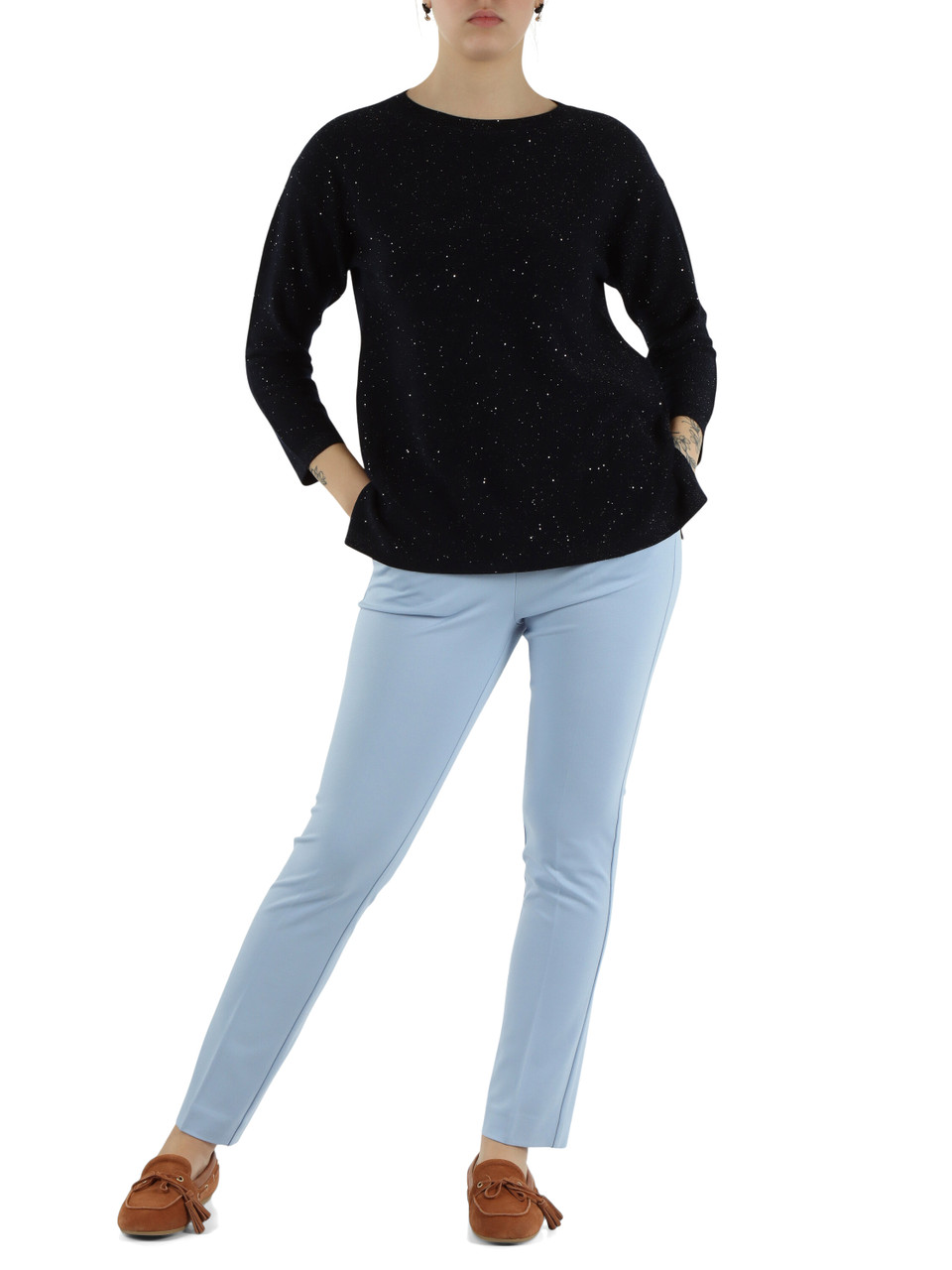 BLU SCURO | Maglia lurex SABBIA con micro paillettes