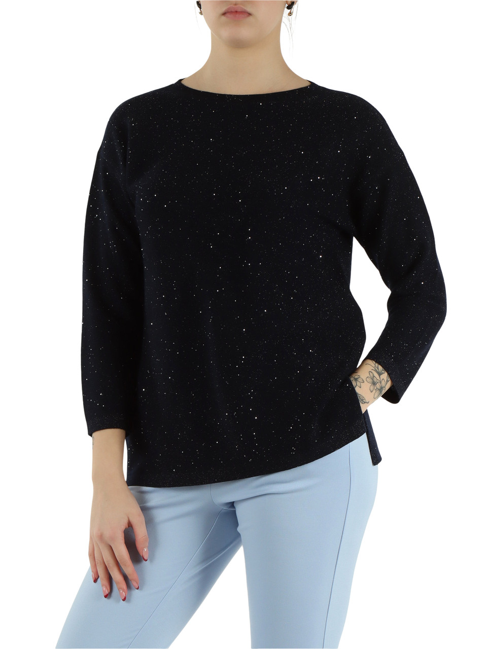 BLU SCURO | Maglia lurex SABBIA con micro paillettes