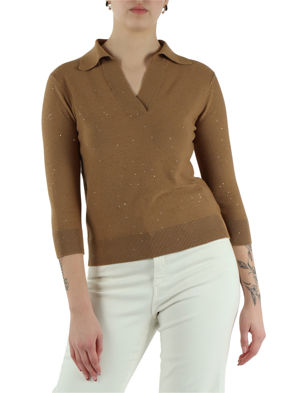 MARRONE CHIARO | Polo derby LONZA con micro paillettes