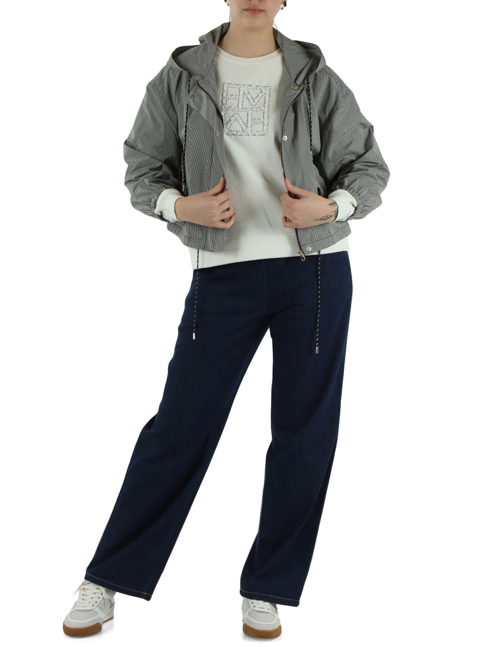 BIANCO/NERO | Giacca cropped con cappuccio ZAMIA