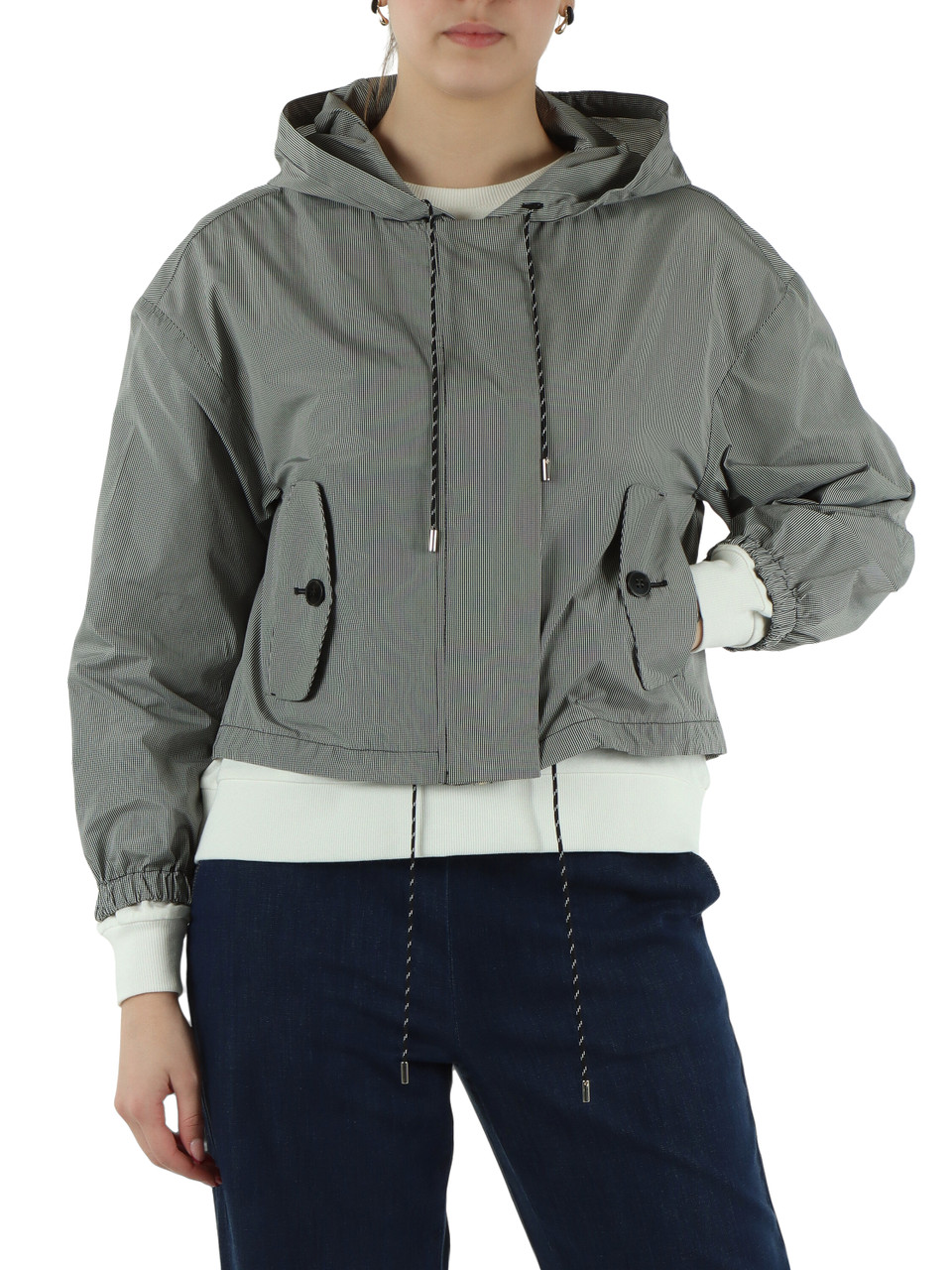 BIANCO/NERO | Giacca cropped con cappuccio ZAMIA