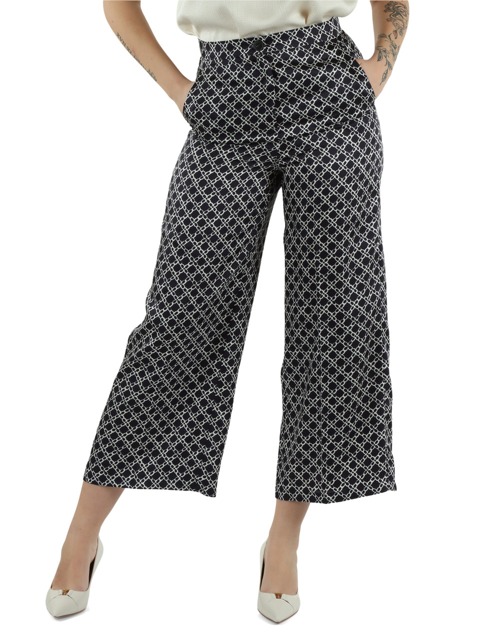 BLU SCURO | Pantalone cropped stampato CARAFFA