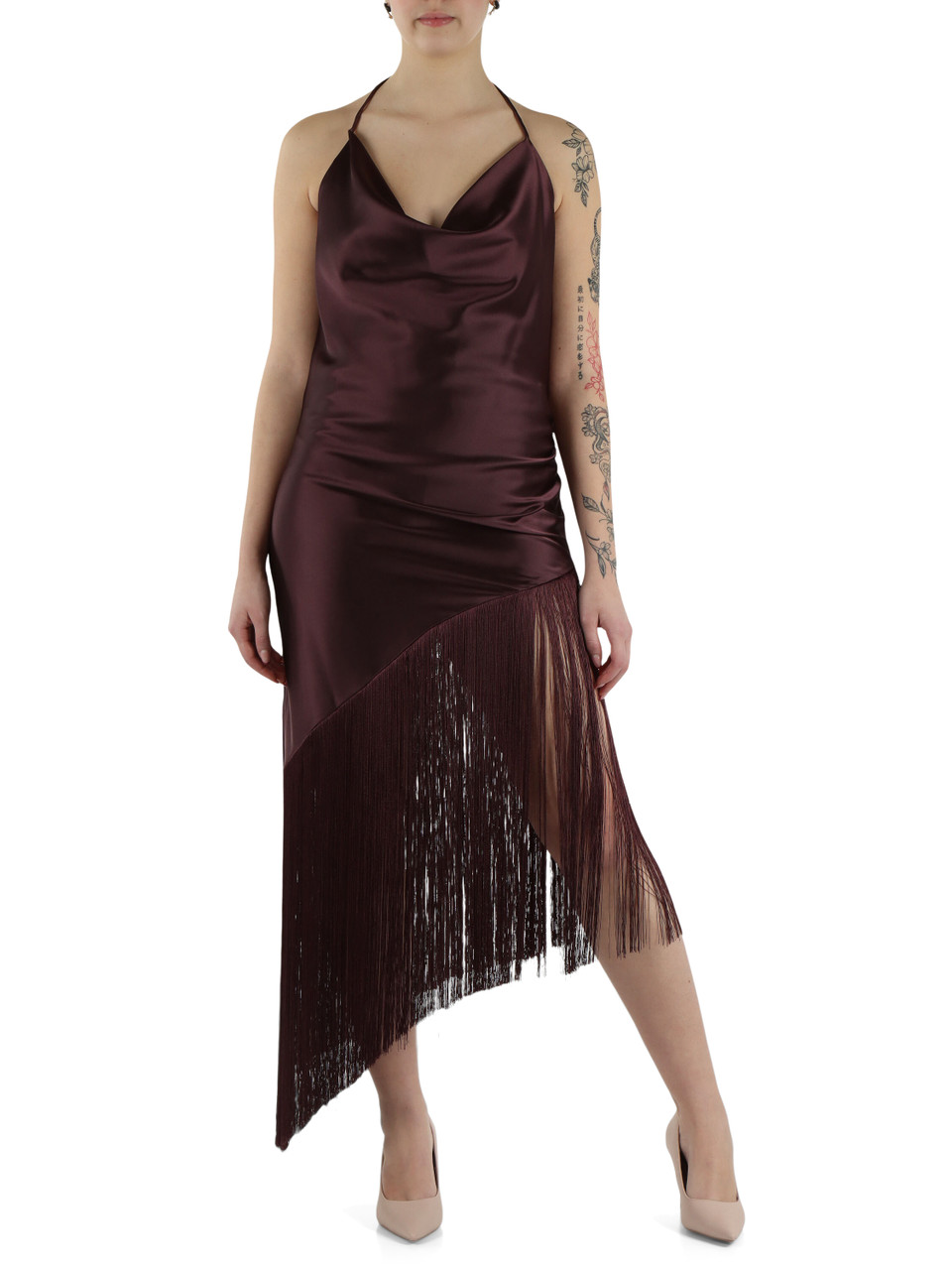 TRESTER | Satinkleid mit UV-Licht Fransen