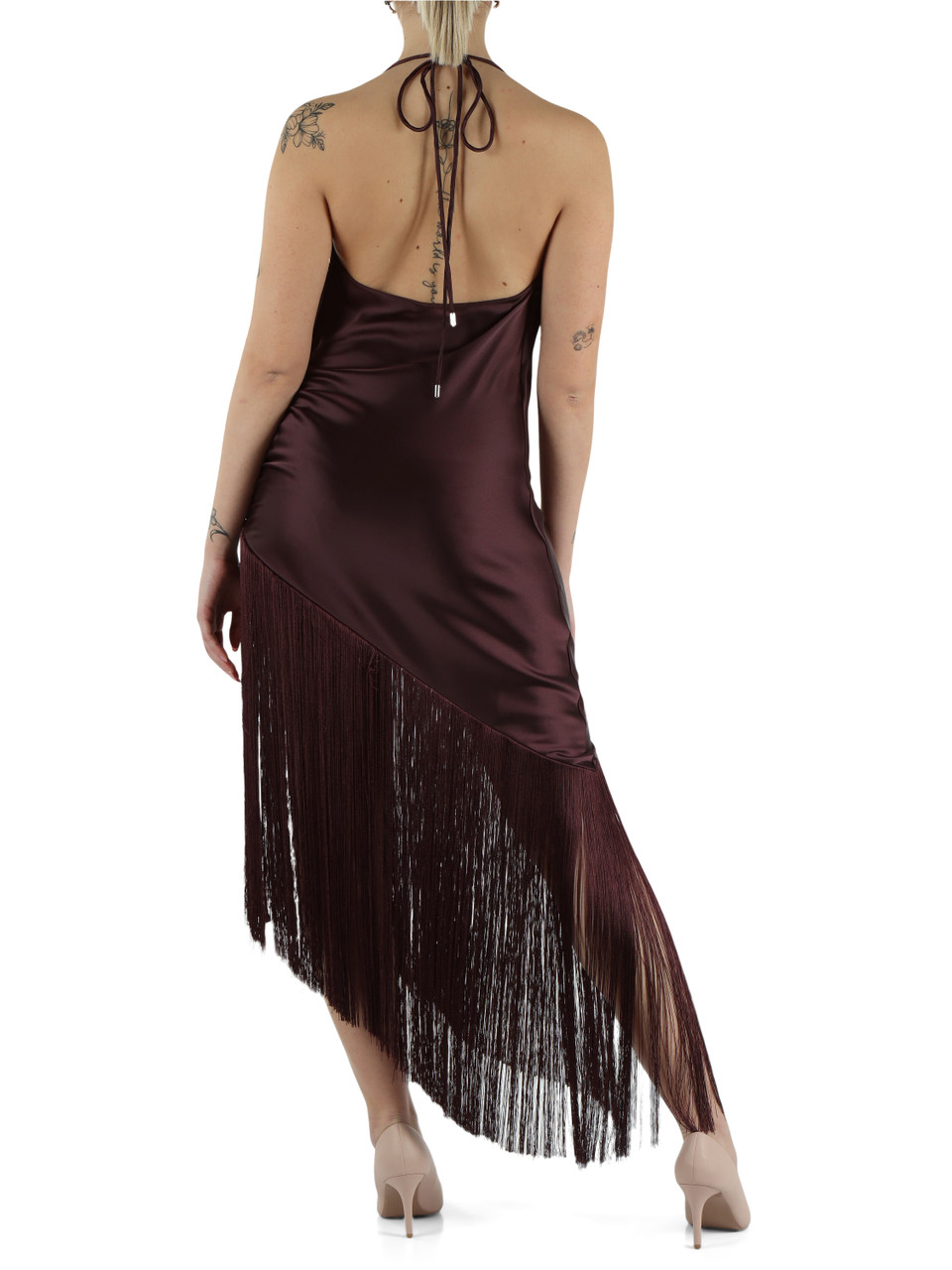 TRESTER | Satinkleid mit UV-Licht Fransen