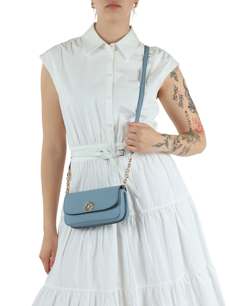 AZURBLAU | NOLITA Small Umhängetasche aus genarbtem Leder