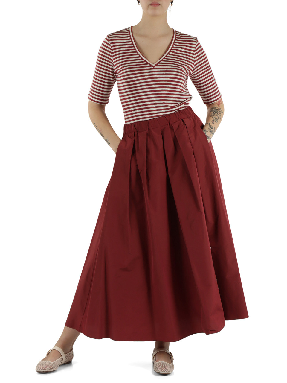 ROSSO SCURO | T-shirt in lino stretch OPZIONE