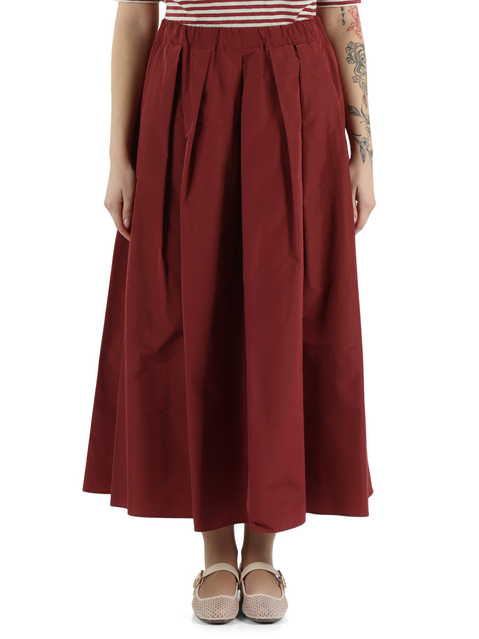 ROSSO SCURO | Gonna midi FORMICA in taffetà di misto cotone