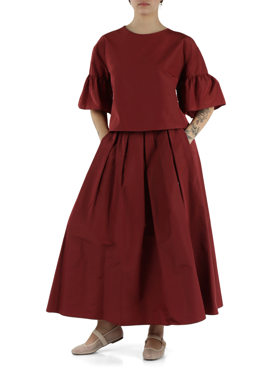 ROSSO SCURO | Gonna midi FORMICA in taffetà di misto cotone