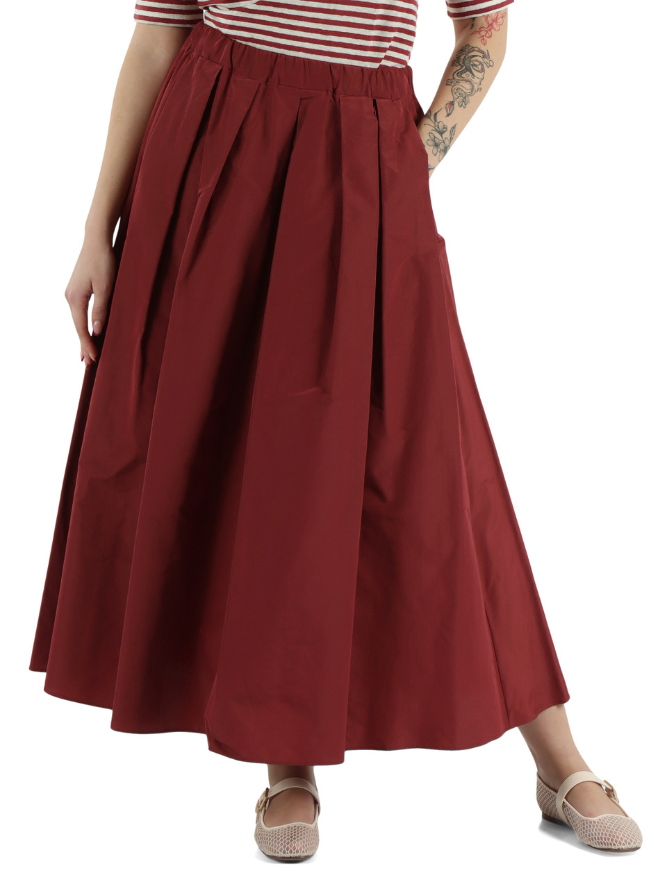 ROSSO SCURO | Gonna midi FORMICA in taffetà di misto cotone