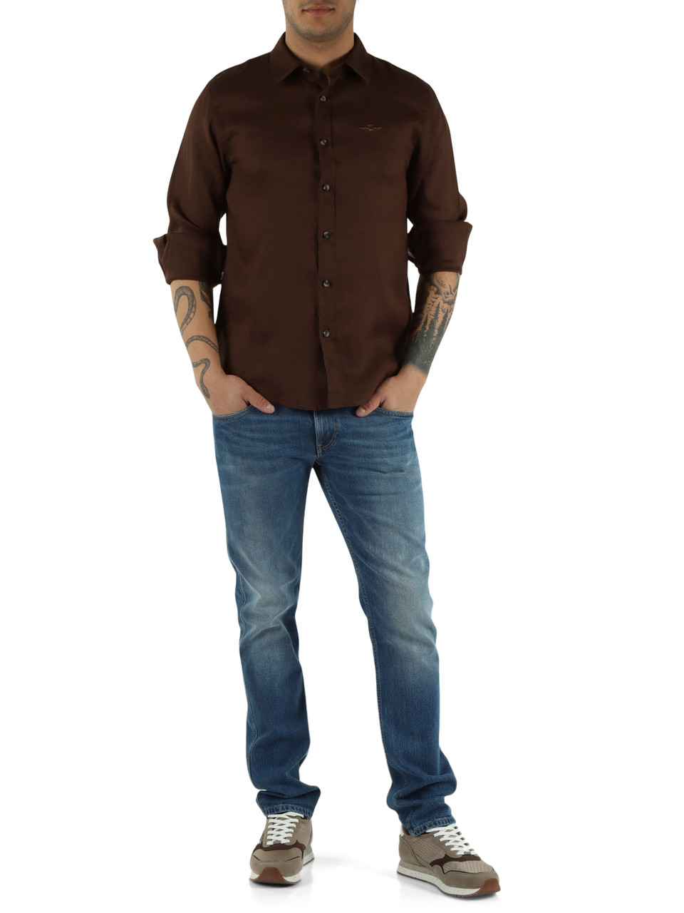 MARRONE | Camicia regular fit in lino