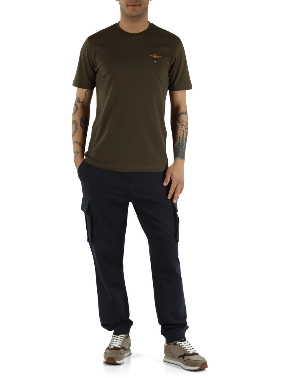VERDE MILITARE | T-shirt in cotone con ricamo logo frontale