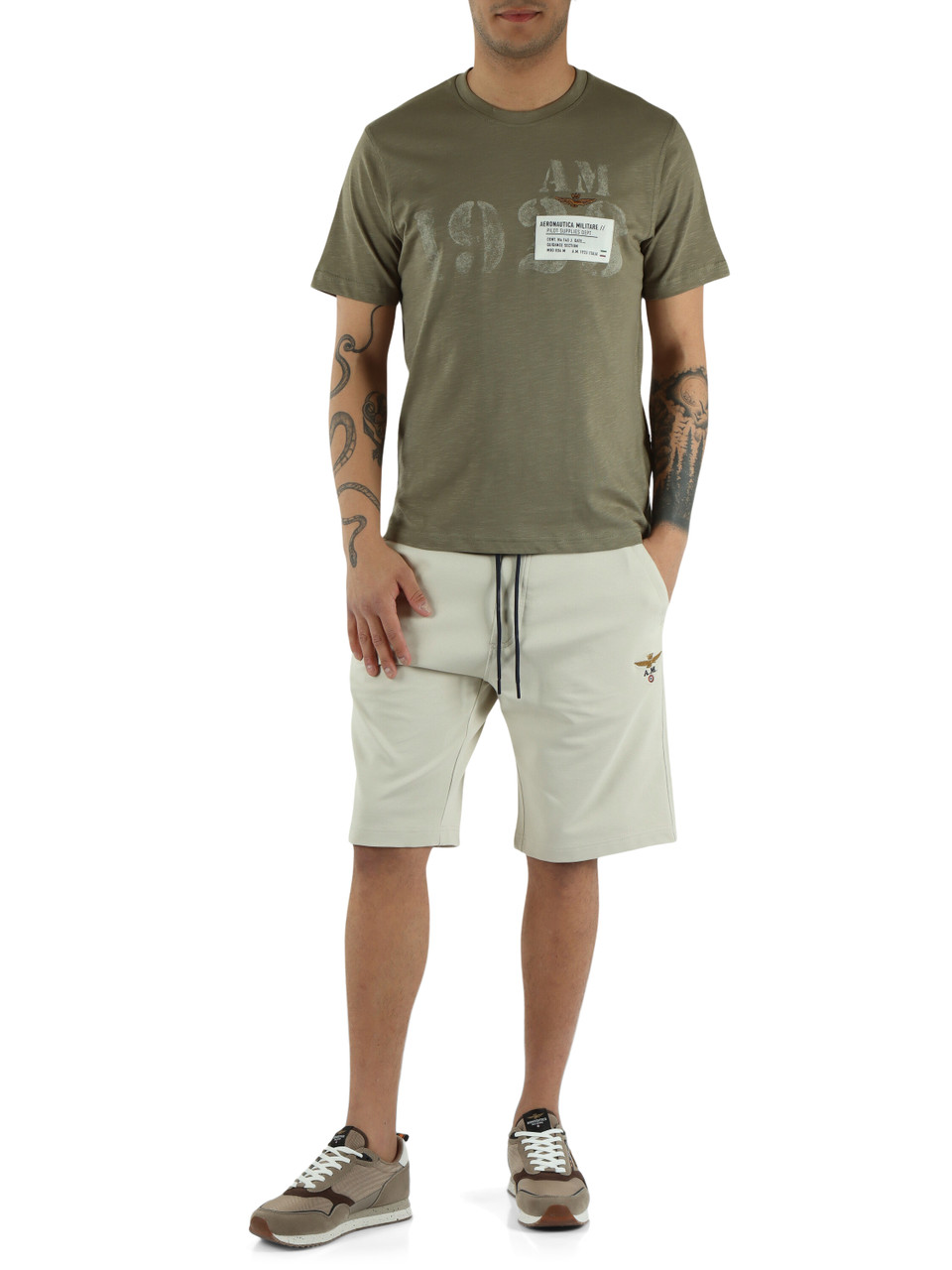 VERDE MILITARE | T-shirt in cotone fiammato regular fit con patch logo