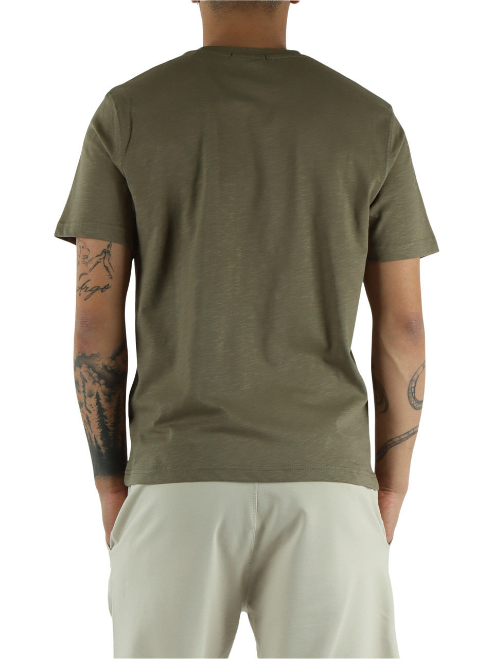VERDE MILITARE | T-shirt in cotone fiammato regular fit con patch logo
