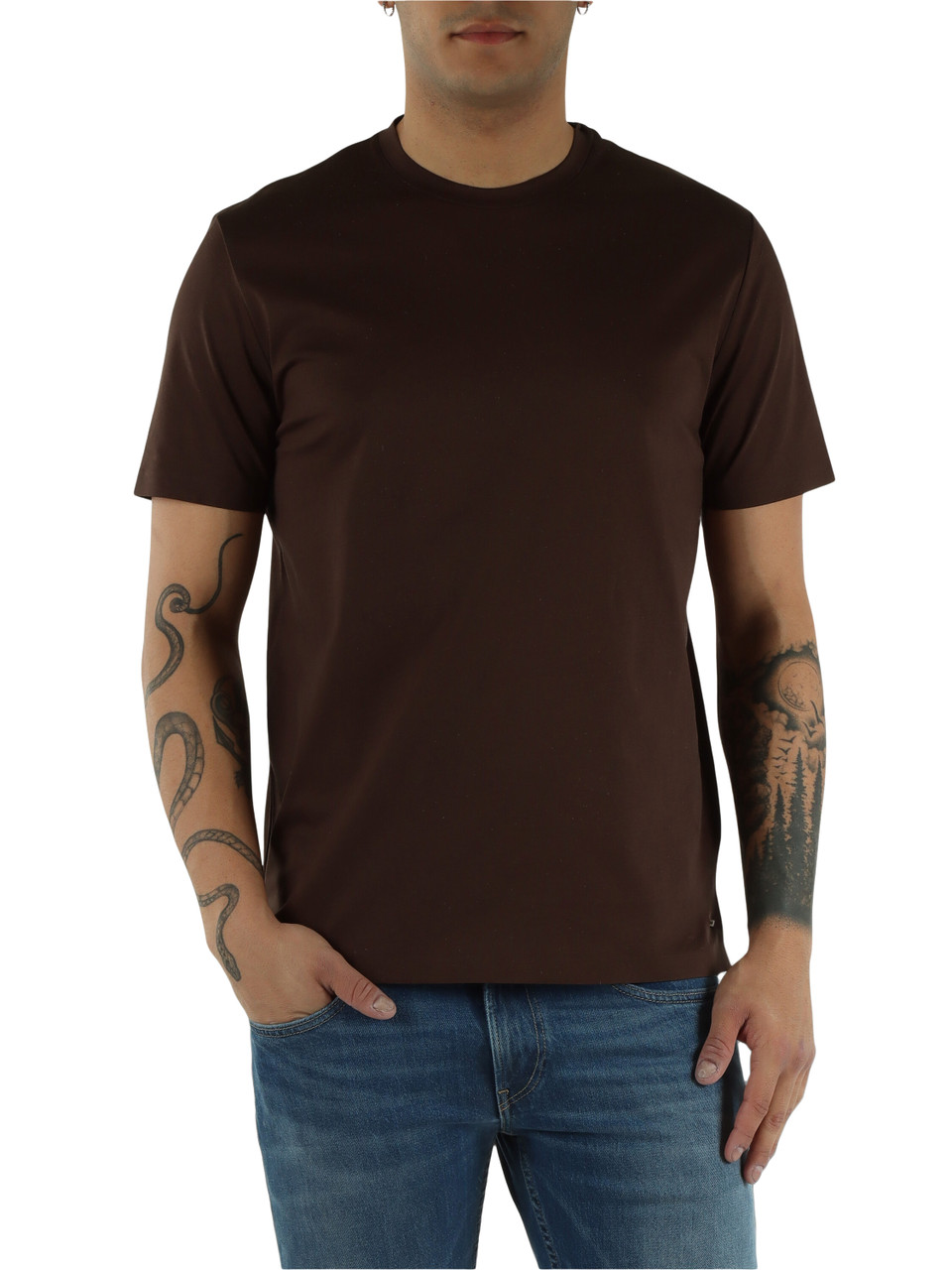 MARRONE | T-shirt in cotone Supima gasato mercerizzato HE1410007