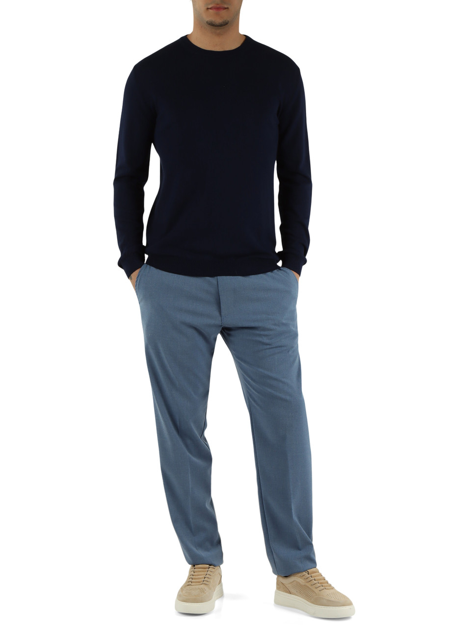 Dunkelblau | Rundhals-Pullover aus Baumwolle FLIP26