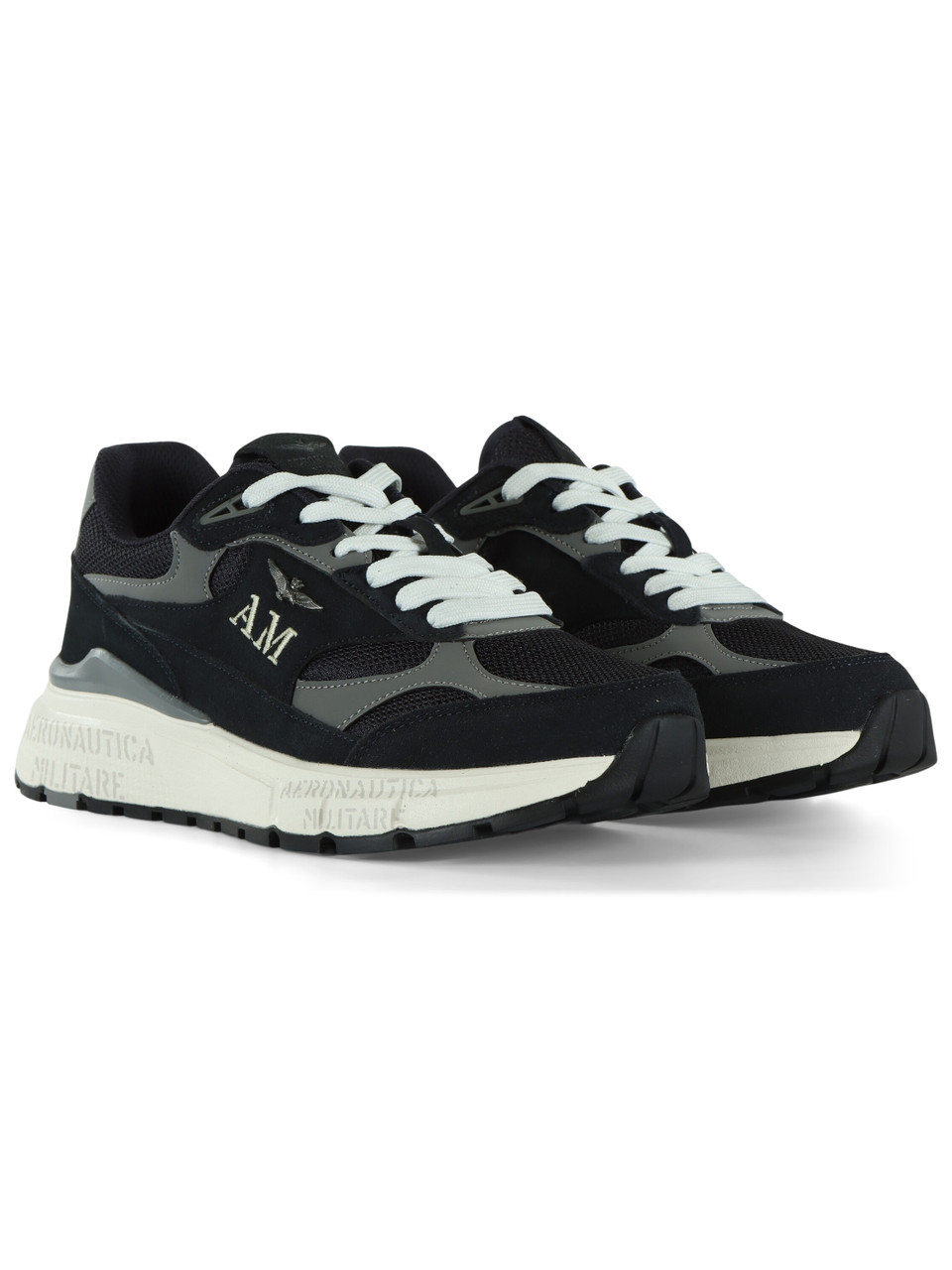 BLU SCURO | Sneakers in pelle e tessuto con placca logo