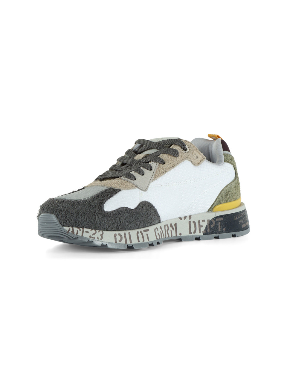 WEISS | Sneakers aus Leder und Stoff mit Logostickerei