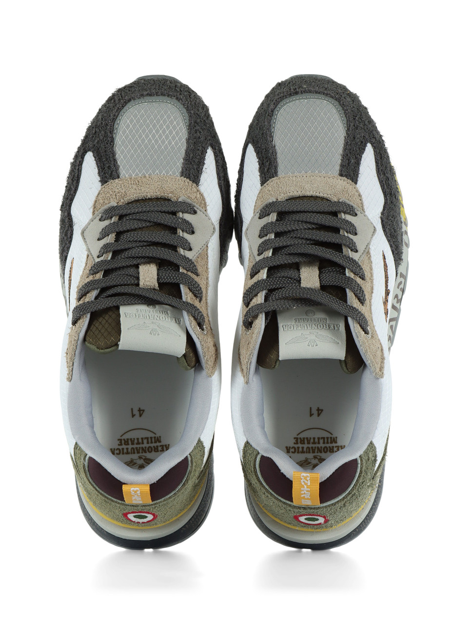 BIANCO | Sneakers in pelle e tessuto con ricamo logo