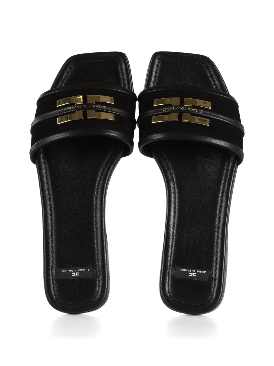 NERO | Sandali flat in pelle con placca logo