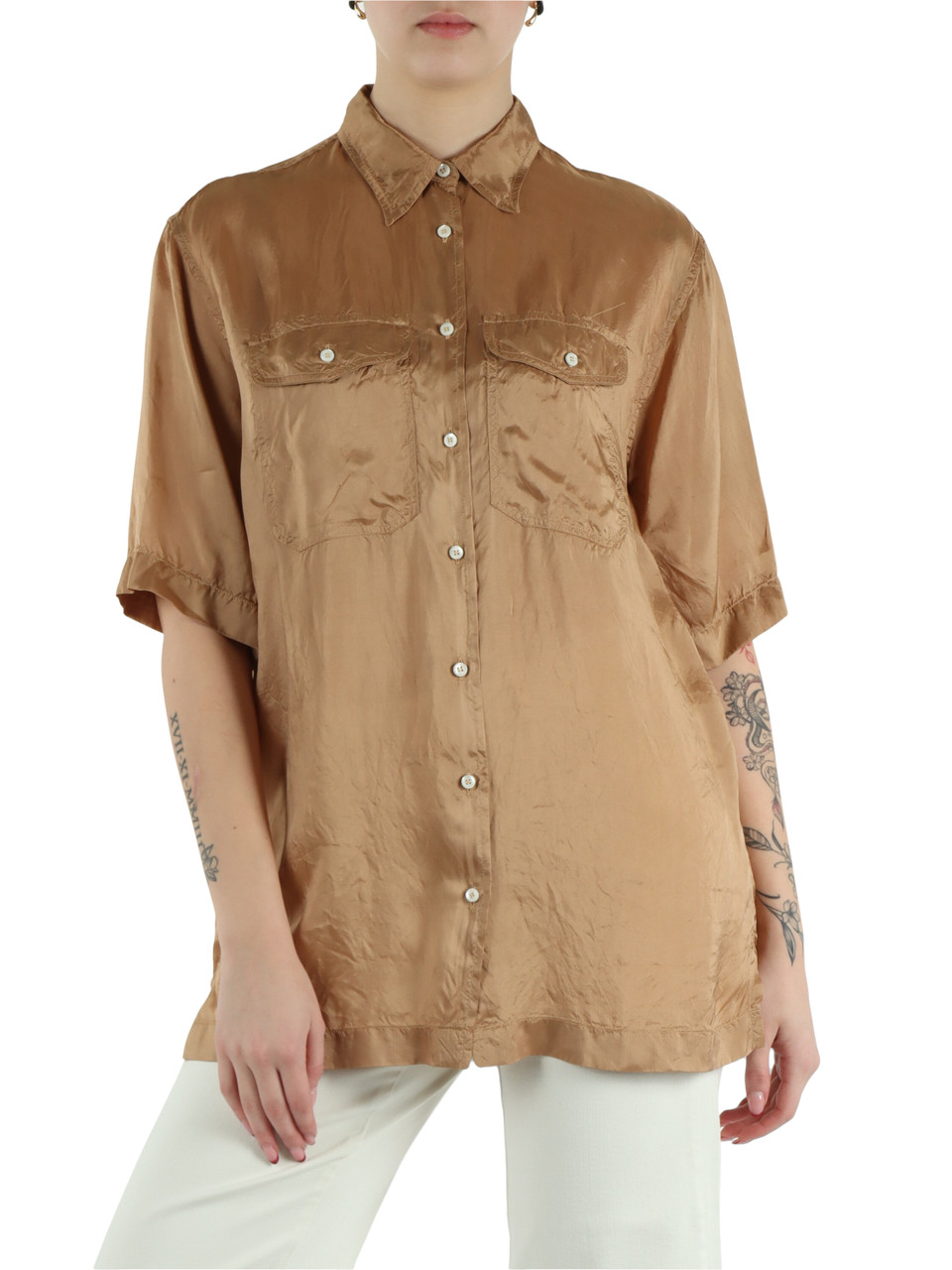 CAMMELLO | Camicia maniche corte in twill di viscosa