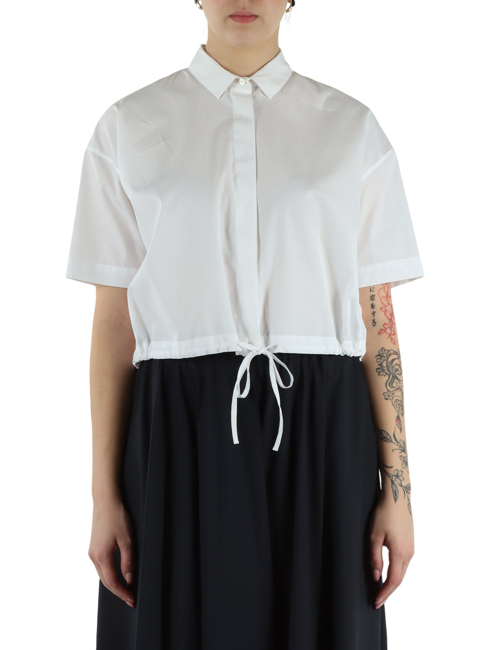BIANCO | Camicia cropped in popeline di cotone