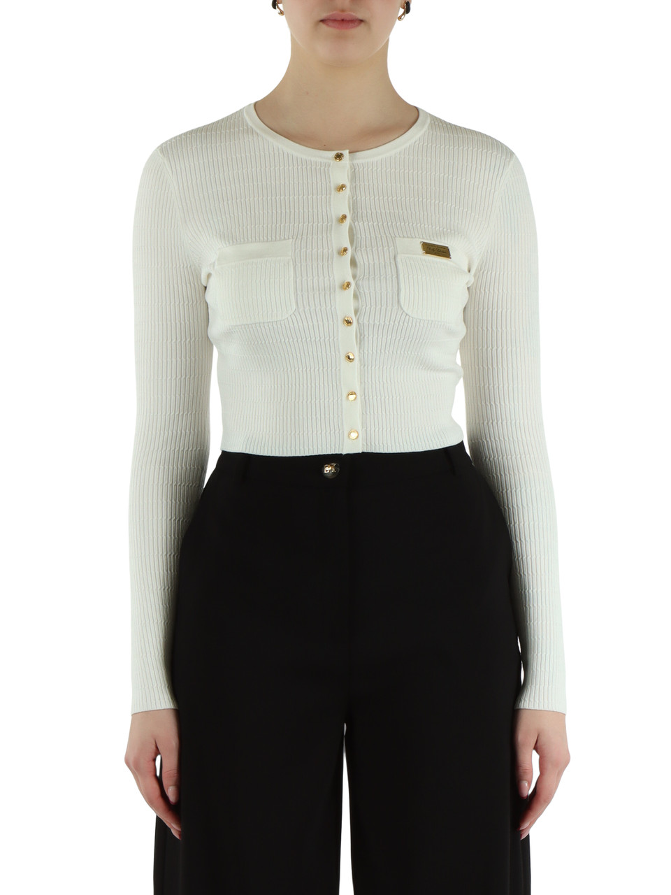 OFF WHITE | Cardigan cropped in misto lyocell e seta