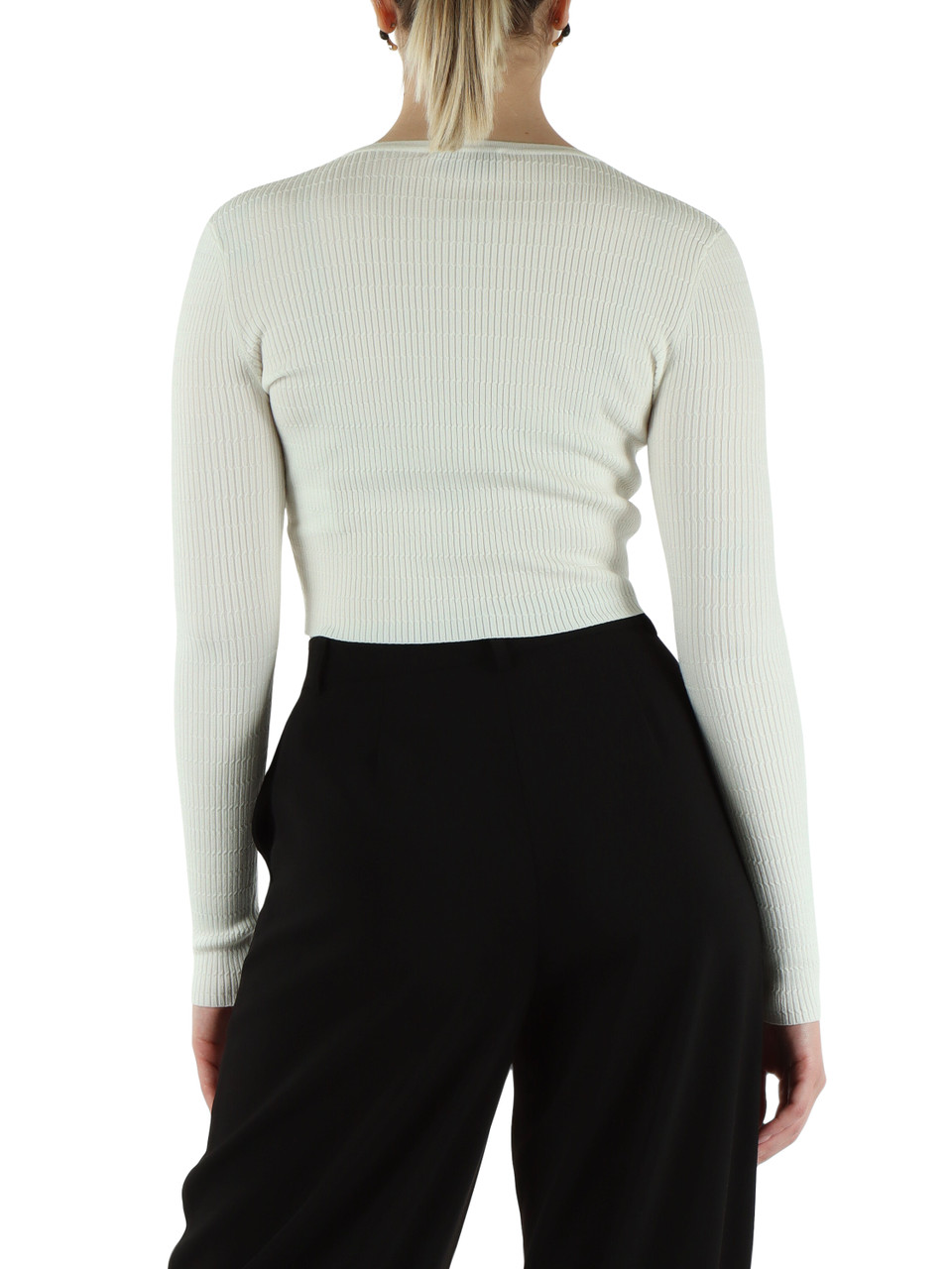 OFF WHITE | Cardigan cropped in misto lyocell e seta