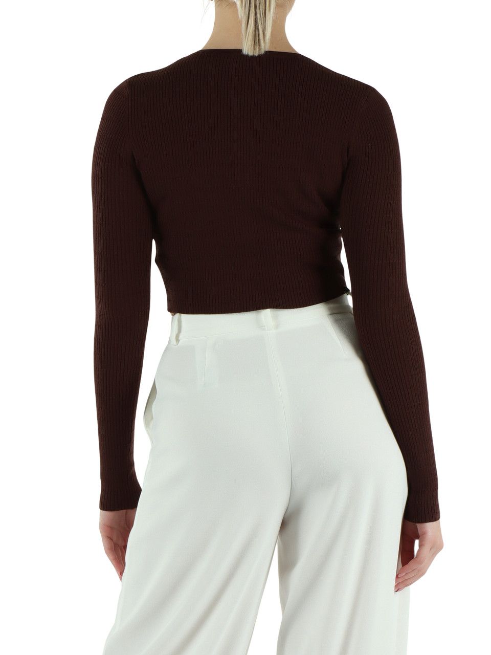 MARRONE | Cardigan cropped in misto lyocell e seta